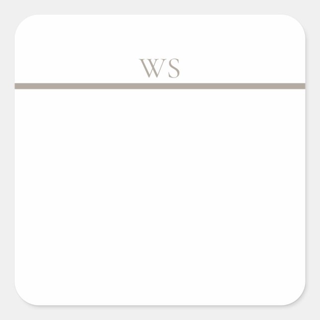 Personalised Taupe Bar Monogram Square Sticker (Front)