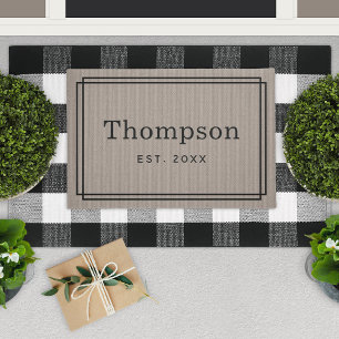 Personalised Taupe Grey Family Last Name Monogram Doormat