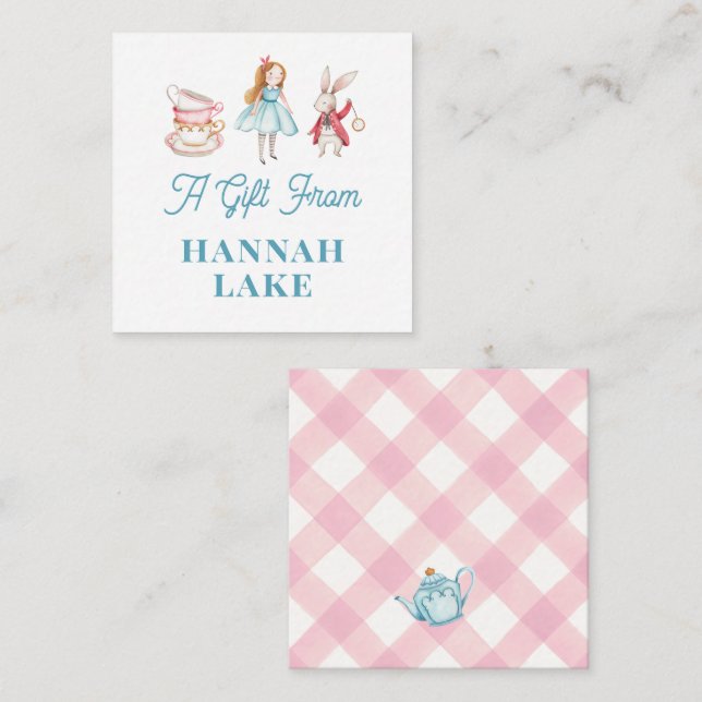 Personalised Tea Party Pink Gingham Girls Gift Enclosure Card (Front/Back)