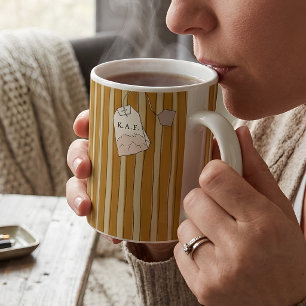 Personalised Teabag Yellow Striped Monogram Coffee Mug