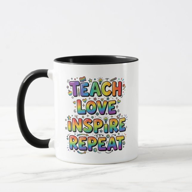 Personalised Teach Love Inspire Repeat Teacher Mug (Left)