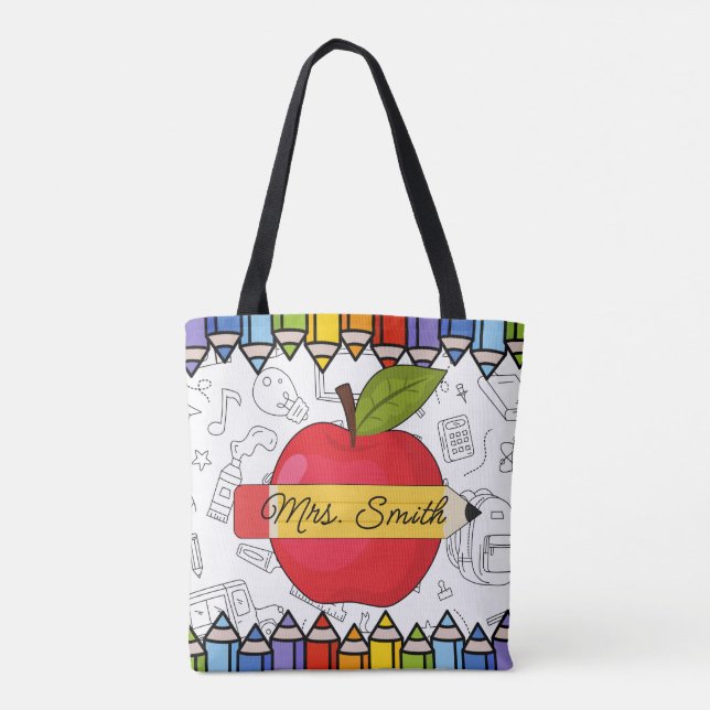 Personalised Teacher Apple Big Heart Tote Bag (Back)