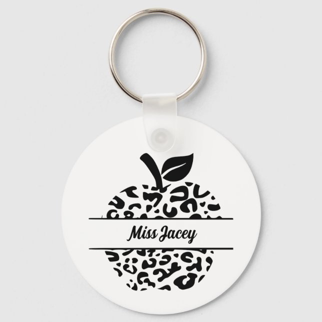 Personalised  Teacher Apple Name, Custom Teacher Key Ring (Front)
