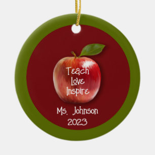 Personalised Teacher Apple “Teach Love Inspire” Or Ceramic Tree Decoration