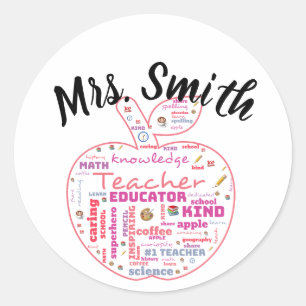 Personalised Teacher Apple Word Art Classic Round Sticker
