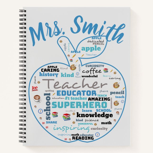Personalised Teacher Apple Word Art  Notebook (Front)