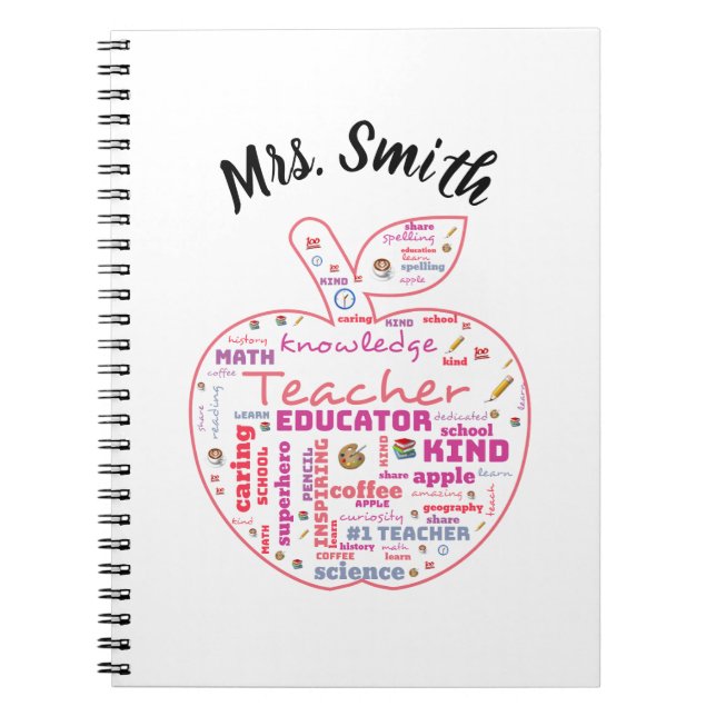 Personalised Teacher Apple Word Art  planner Notebook (Front)