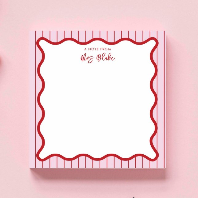 Personalised Teacher Appreciation Pink Red Wavy Notepad (Creator Uploaded)