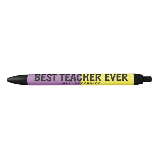 Personalised Teacher Appreciation Purple Yellow Black Ink Pen (Front)