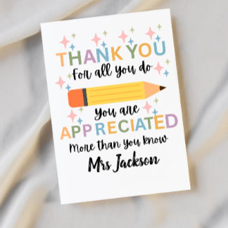 Personalised teacher appreciation thank you card