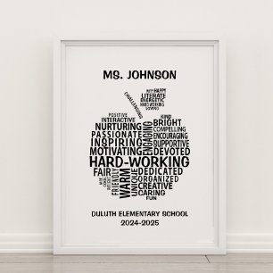 Personalised Teacher Appreciation Typography Apple Poster