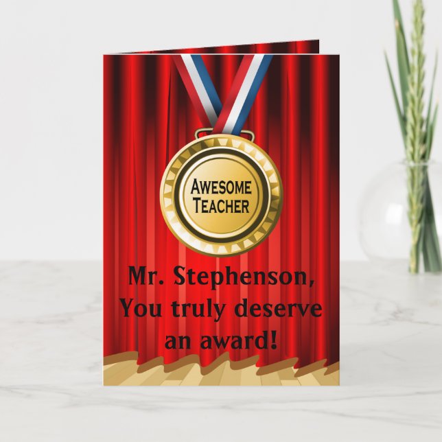 Personalised Teacher Award Appreciating Greeting Holiday Card (Front)