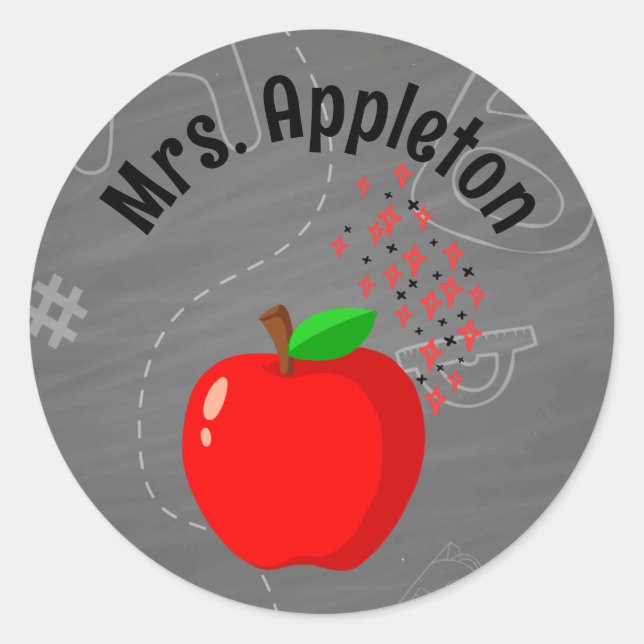 Personalised Teacher Back to school Apple  Classic Round Sticker (Front)