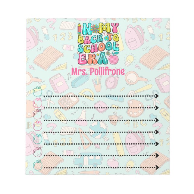 Personalised teacher back to school era to do list notepad (Front)