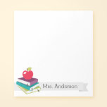 Personalised Teacher Books Apple Notepad<br><div class="desc">A cute personalised teacher notepad design. Design features a stack of colourful books with a red apple on top. Modern and stylish gift perfect for any teacher or school principal.</div>