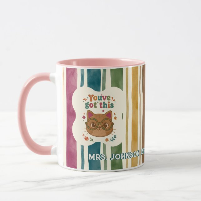 Personalised Teacher Cat Mug | Custom Name & Grade (Left)