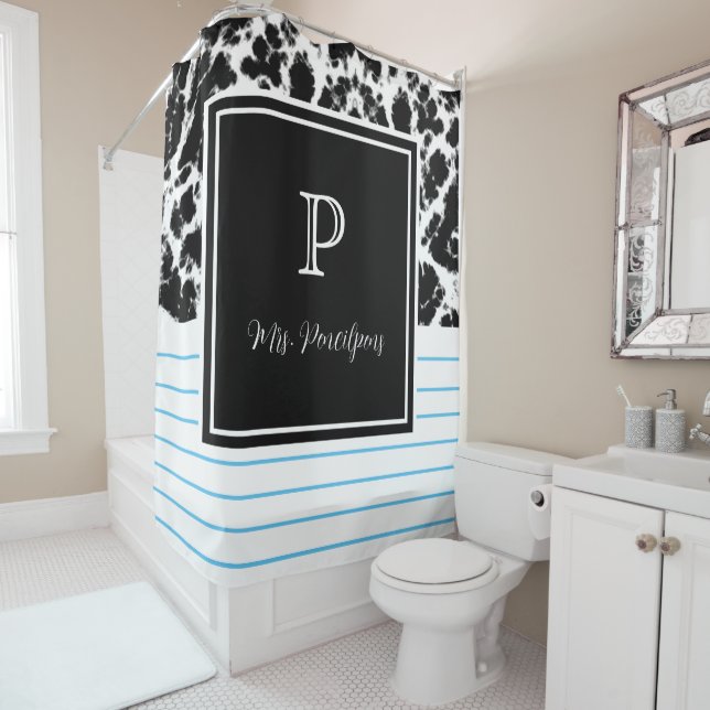 Personalised Teacher Classic Marble Notebook Shower Curtain (In Situ)