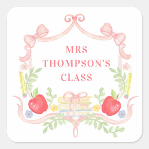 Personalised Teacher   Classroom Crest Square Sticker