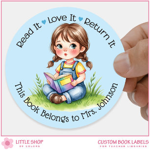Personalised Teacher Classroom Library Bookplate Classic Round Sticker