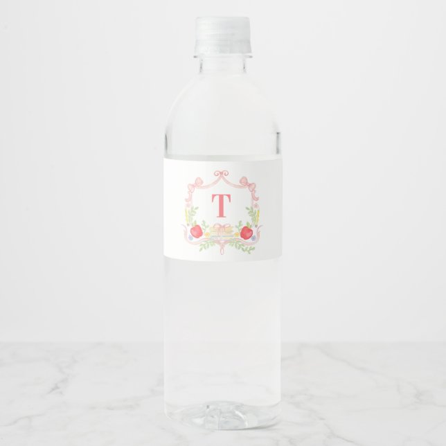 Personalised Teacher | Classroom Monogram Crest Water Bottle Label (Front)