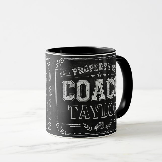 Personalised Teacher Coffee Mug–Property of Coach Mug (Front Right)