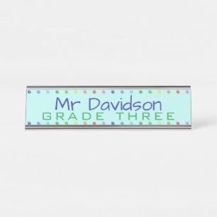Personalised Teacher Coloured Dots Desk Name Plate