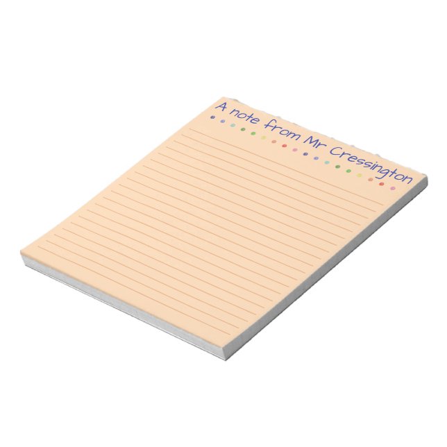 Personalised Teacher Coloured Dots Lined Notepad (Rotated)