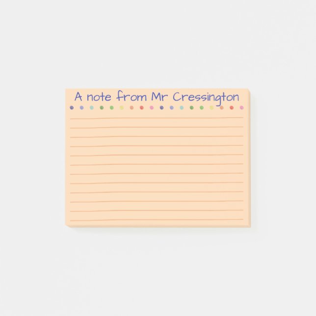 Personalised Teacher Coloured Dots Lined Post-it Notes (Front)