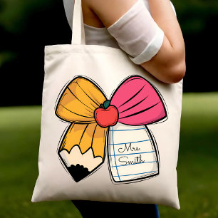 Personalised Teacher Coquette Bow Teacher Name Tote Bag