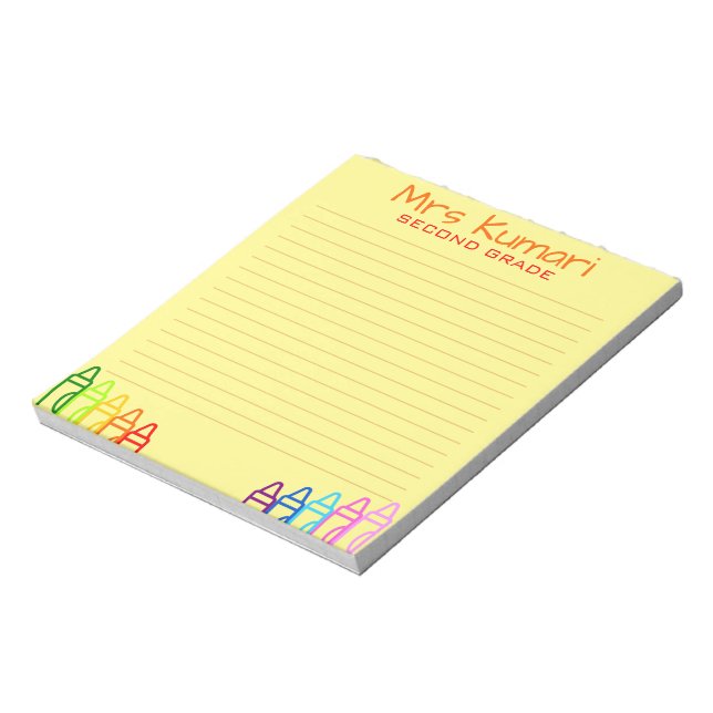 Personalised Teacher Crayon Design Lined Notepad (Rotated)