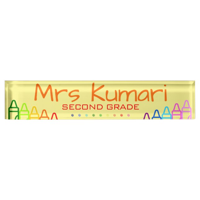 Personalised Teacher Crayon Design Nameplate (Front)