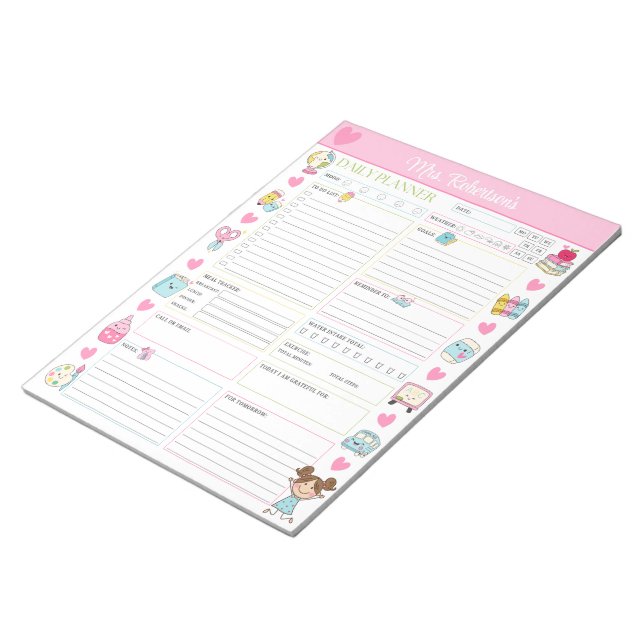 Personalised Teacher Daily Planner Notepad Cute (Angled)