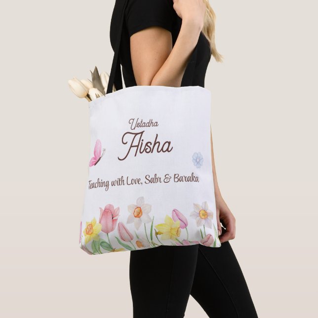 Personalised Teacher floral Tote Bag (Close Up)