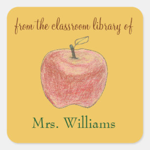 Personalised teacher gift bookplates with apple 2 square sticker