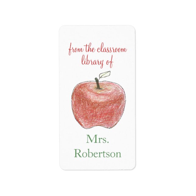 Personalised teacher gift bookplates with apple label (Front)