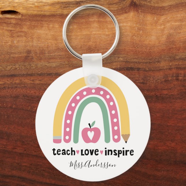  Personalised Teacher Gift Teach Love Inspire Key Ring (Front)