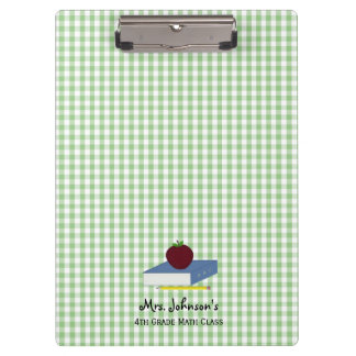 Personalised Teacher Green And White  Gingham Clipboard