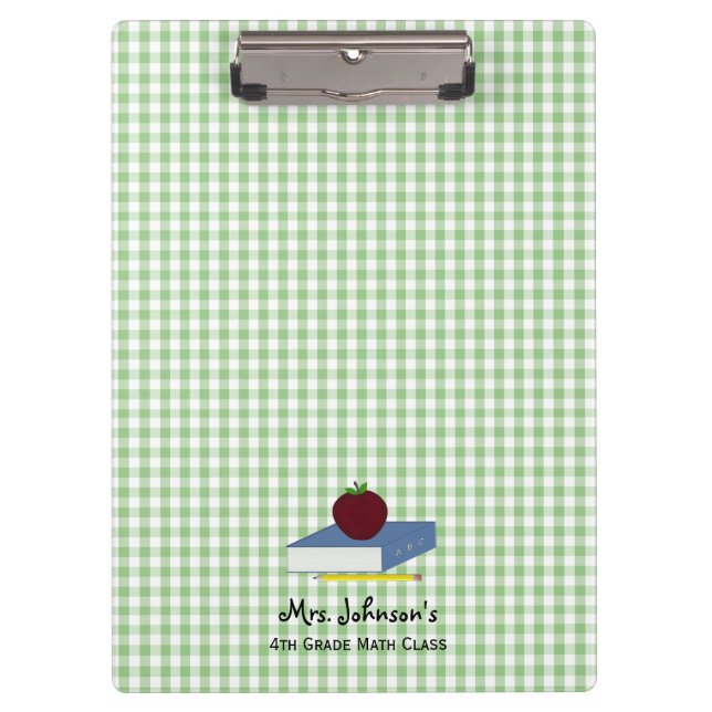 Personalised Teacher Green And White  Gingham Clipboard (Front)