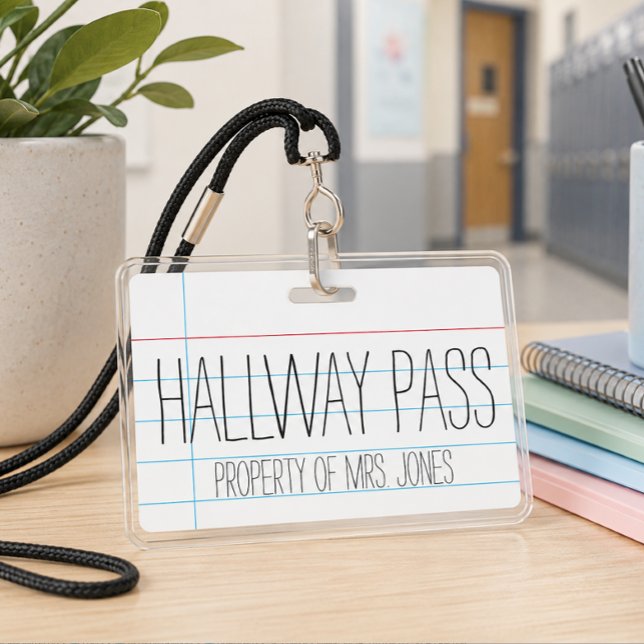 Personalised Teacher Hall Pass Badge ID Badge (Personalized classroom hall pass badge. Customize with your teacher name for easy classroom use.)
