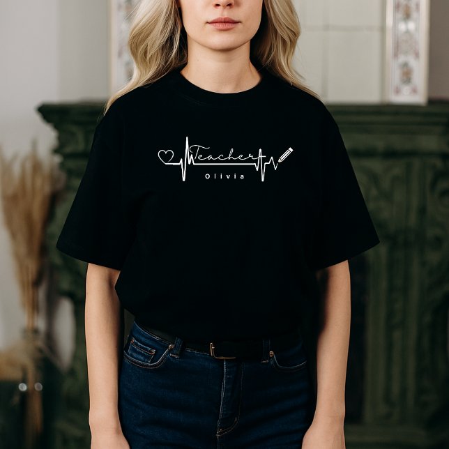 Personalised Teacher Heartbeat Back to School  T-Shirt (Creator Uploaded)
