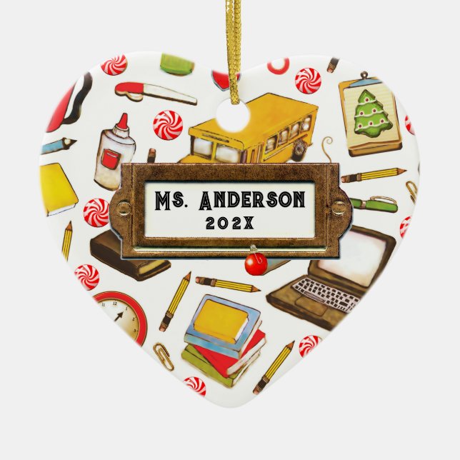 Personalised Teacher Holiday Gift Ceramic Tree Decoration (Front)