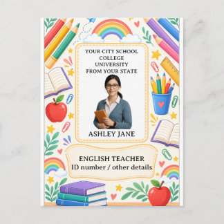 Personalised Teacher ID Badge School Staff Postcard