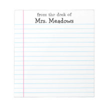 Personalised Teacher Lined Paper From The Desk Of