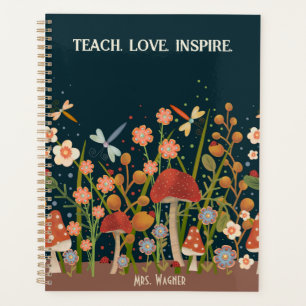 Personalised Teacher Mushroom Floral Dragonfly Planner