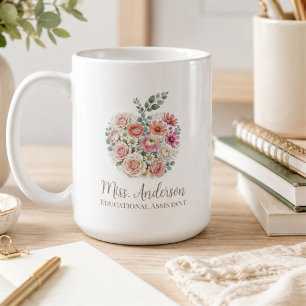 Personalised Teacher Name and Title Floral Apple Coffee Mug