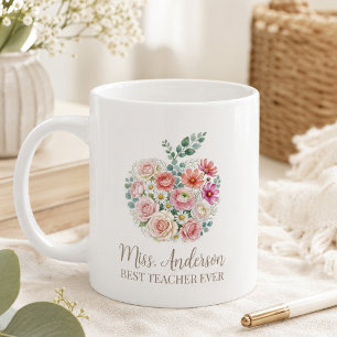 Personalised Teacher Name Floral Apple Coffee Mug