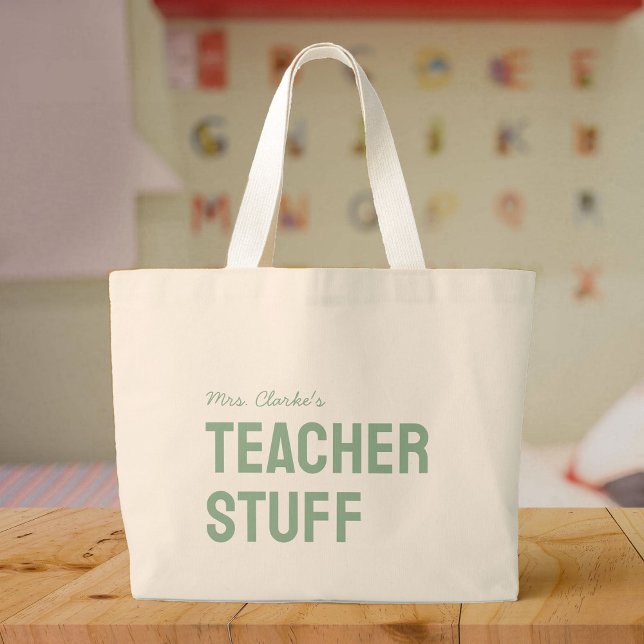 Personalised Teacher Name Minimalist Cute Large Tote Bag (Creator Uploaded)