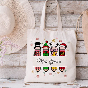 Personalised Teacher Name Pencil, Christmas gift Tote Bag
