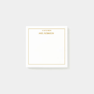 Personalised Teacher Name Professional Gold Script Post-it Notes