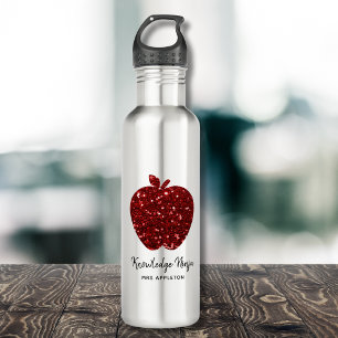 Personalised Teacher Name Red Apple Faux Glitter  532 Ml Water Bottle